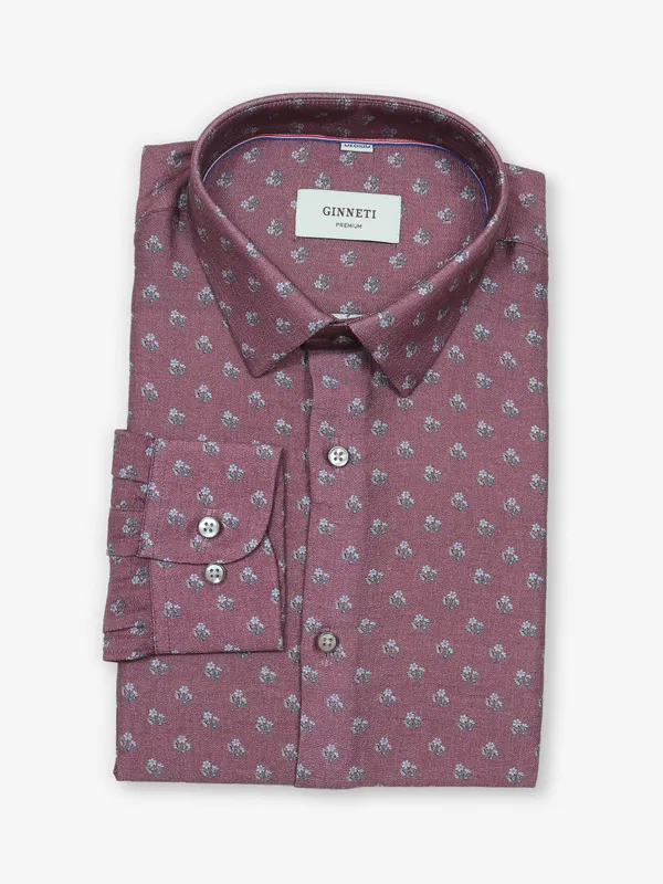 GINNETI printed light maroon  cotton shirt