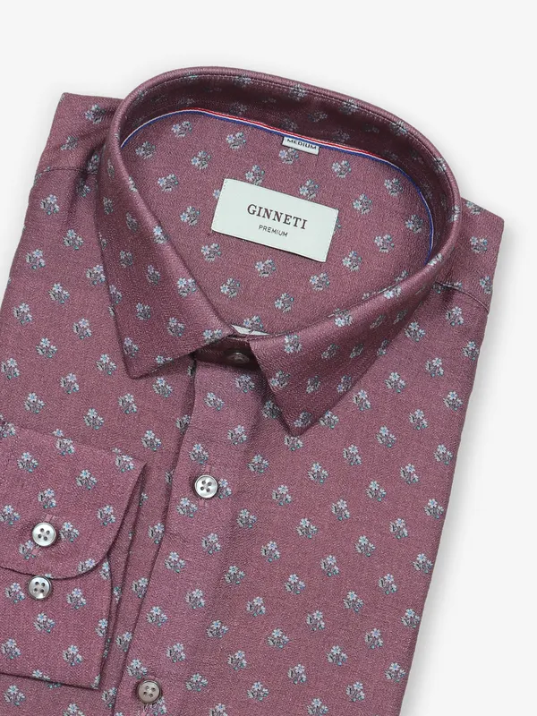 GINNETI printed light maroon  cotton shirt