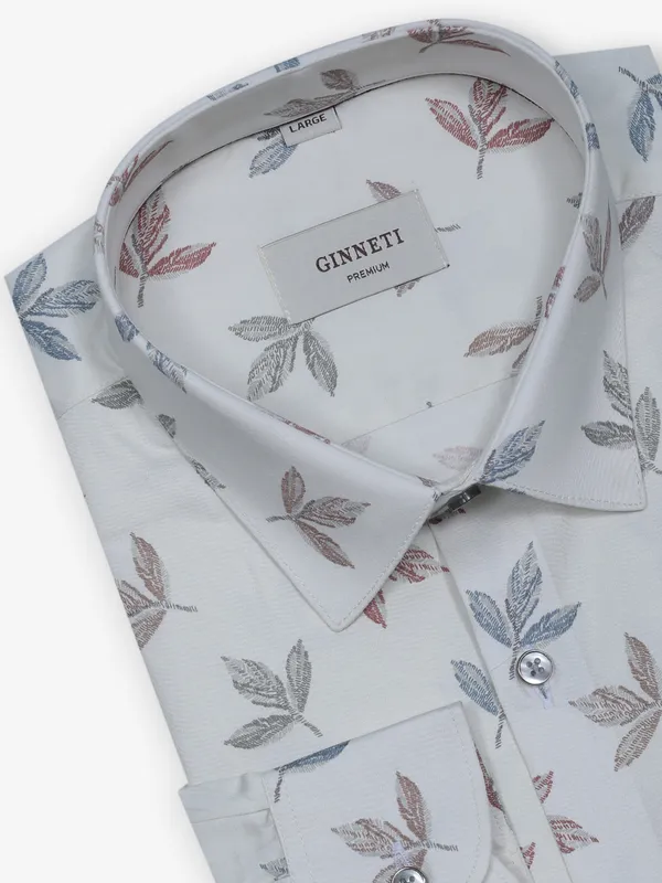 GINNETI printed off-white cotton shirt for men