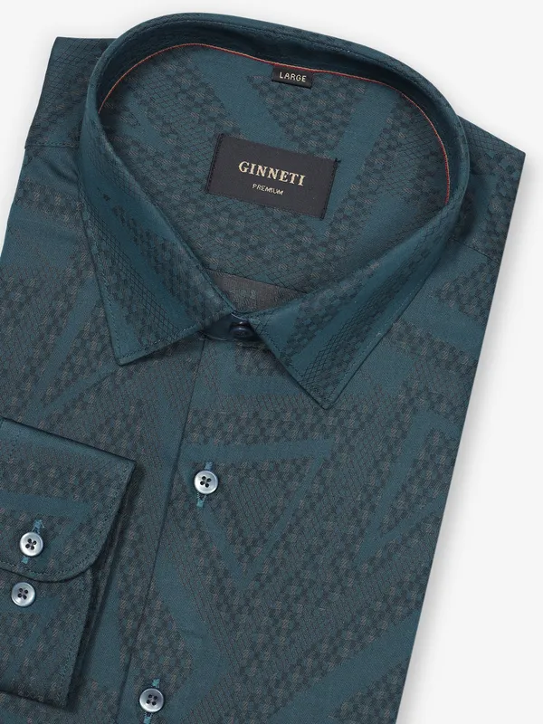 GINNETI printed rama green cotton shirt