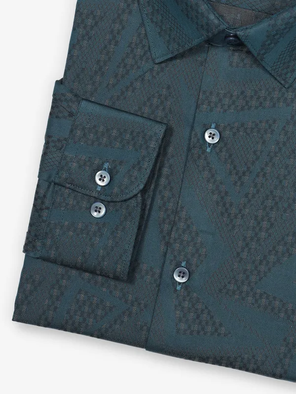 GINNETI printed rama green cotton shirt