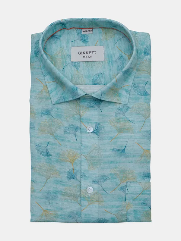 Ginneti printed sea green hue cotton shirt