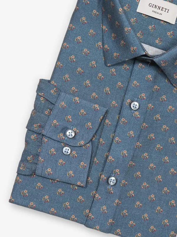 GINNETI printed sky blue cotton shirt