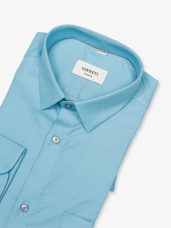 Ginneti sky blue plain cotton shirt