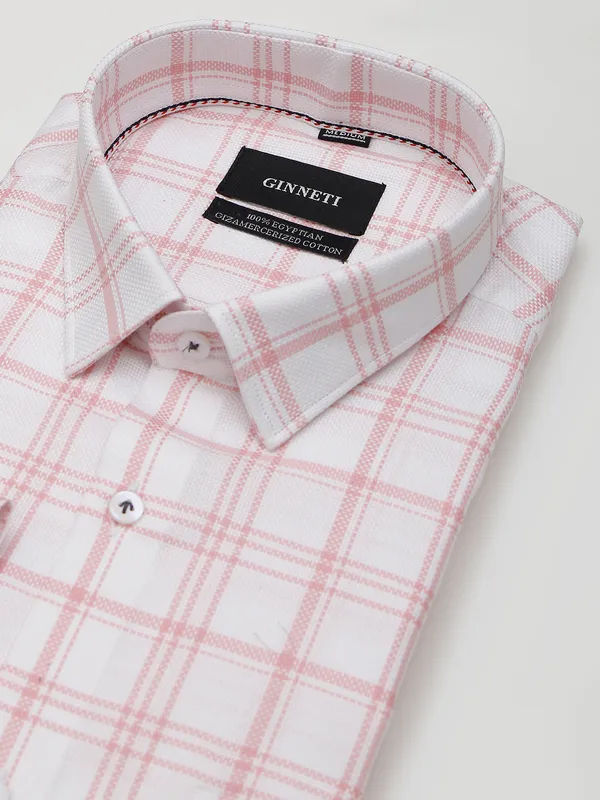 Ginneti white and pink cotton checks shirt