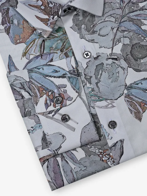 GINNETI white printed cotton silk shirt
