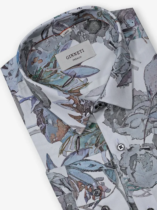 GINNETI white printed cotton silk shirt