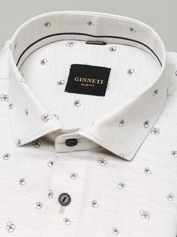 Ginneti white printed mens cotton shirt