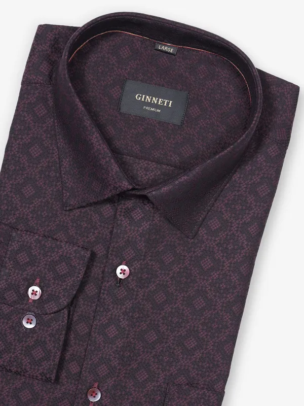GINNETI wine printed cotton shirt