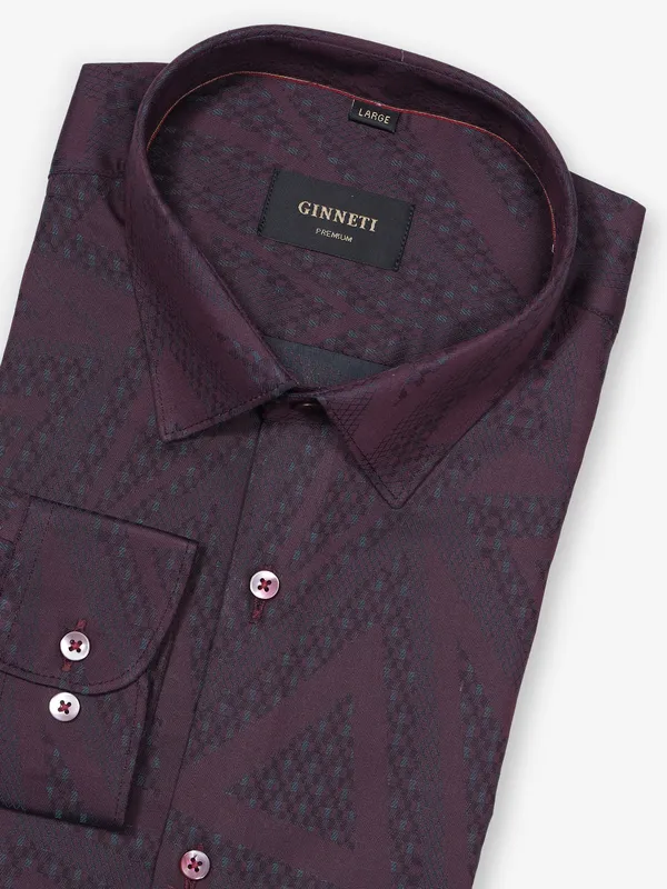 GINNETI wine printed cotton shirt for men