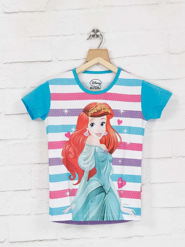 Giraffe blue hue round neck printed cotton top