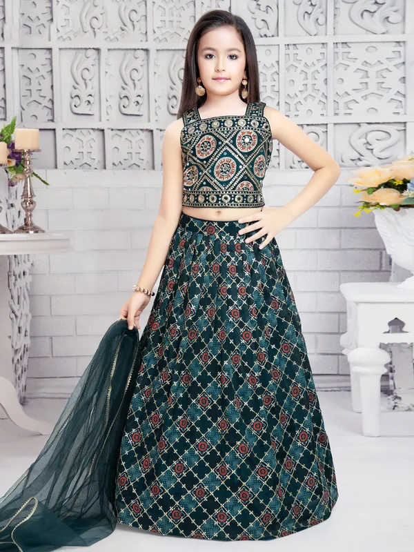 Girls lehenga choli for wedding in bottle green