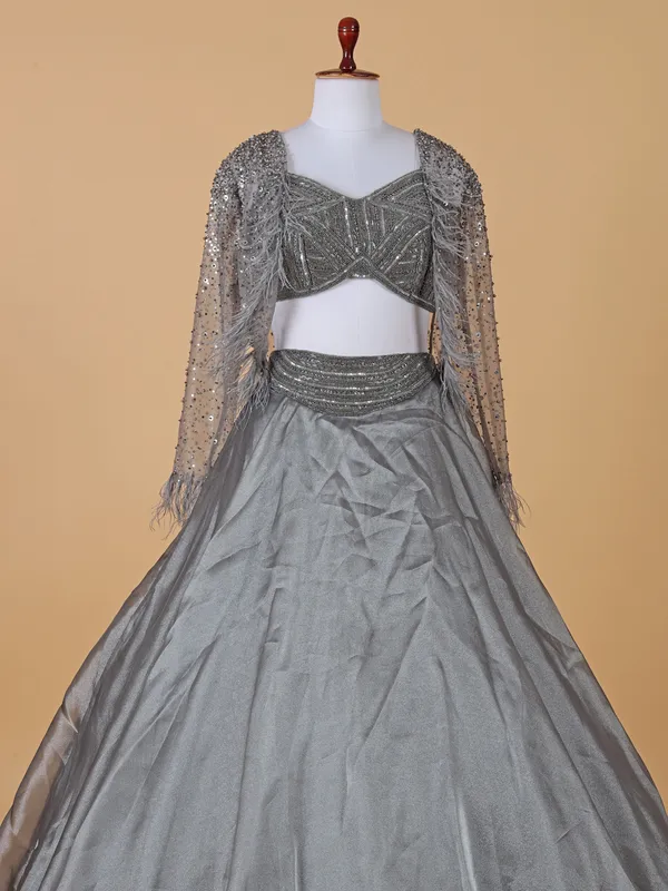 Glamorous black silk lehenga choli with jacket