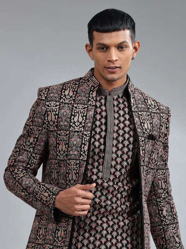 Glamorous black terry rayon indowestern