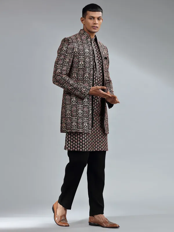 Glamorous black terry rayon indowestern