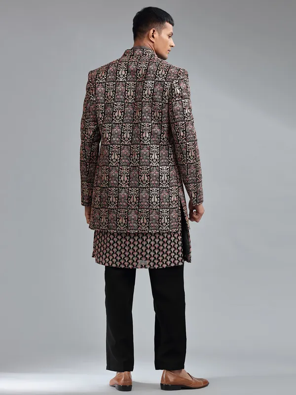 Glamorous black terry rayon indowestern