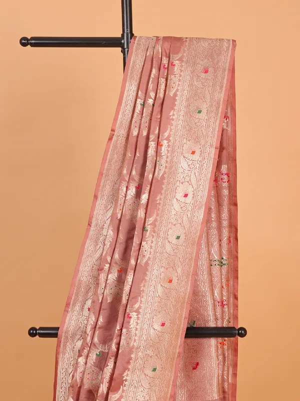 Glamorous dark peach banarasi silk saree