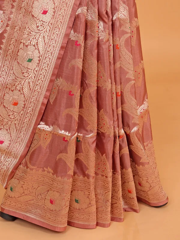 Glamorous dark peach banarasi silk saree