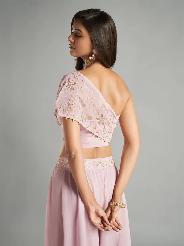Glamorous light pink georgette palazzo set