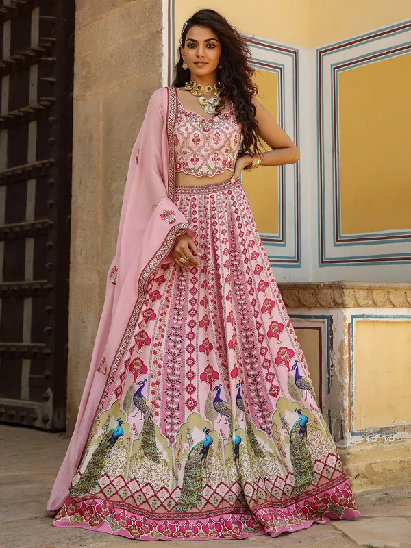 Glamorous light pink silk lehenga choli