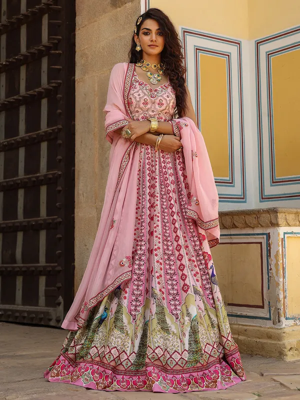 Glamorous light pink silk lehenga choli