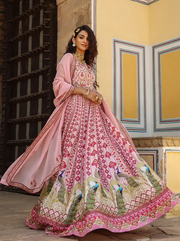 Glamorous light pink silk lehenga choli