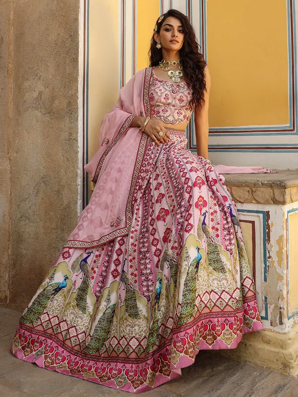 Glamorous light pink silk lehenga choli