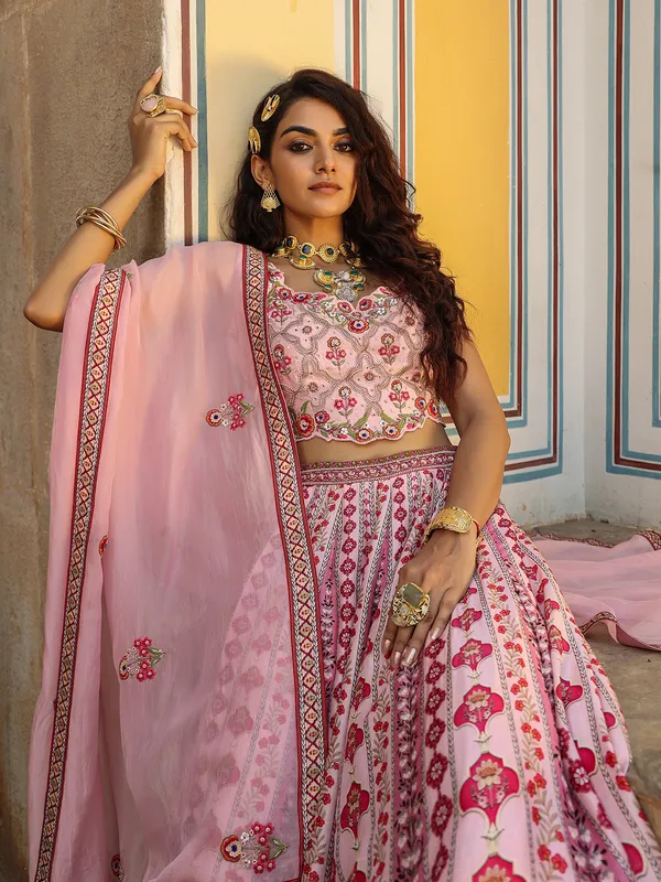 Glamorous light pink silk lehenga choli
