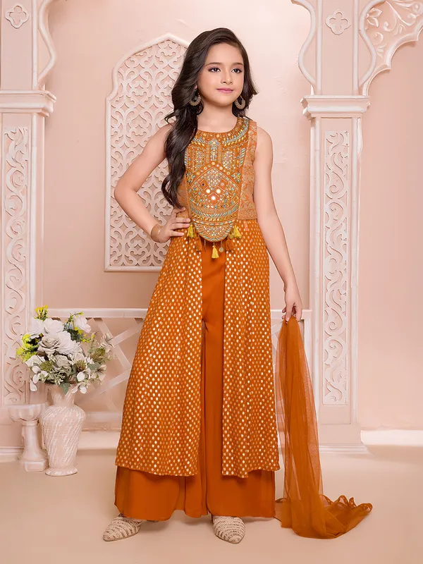Glamorous orange georgette wedding palazzo suit with dupatta