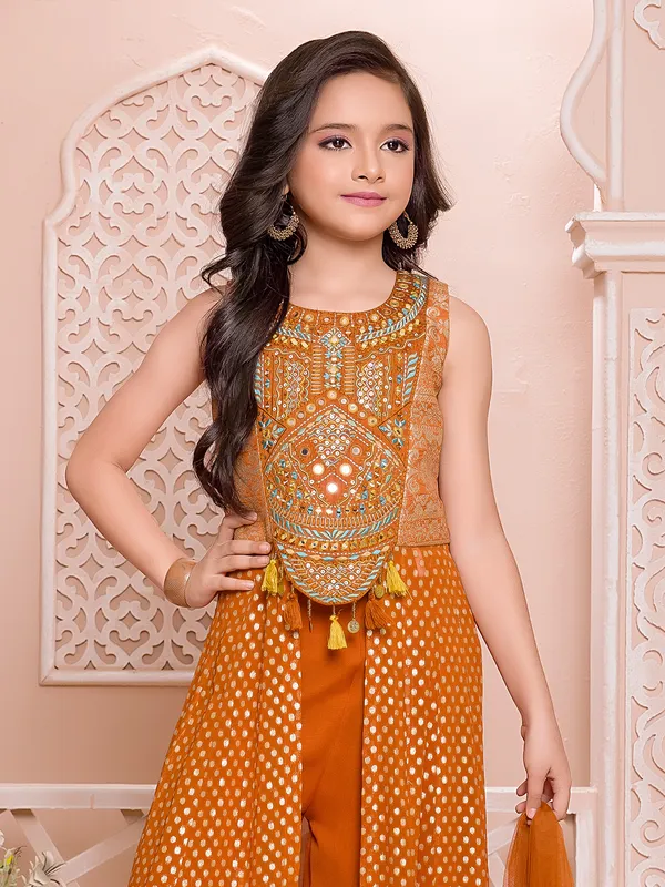 Glamorous orange georgette wedding palazzo suit with dupatta