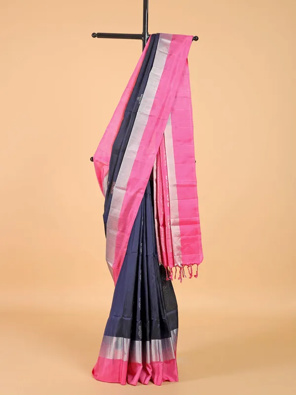Glamorous pink and navy silk saree
