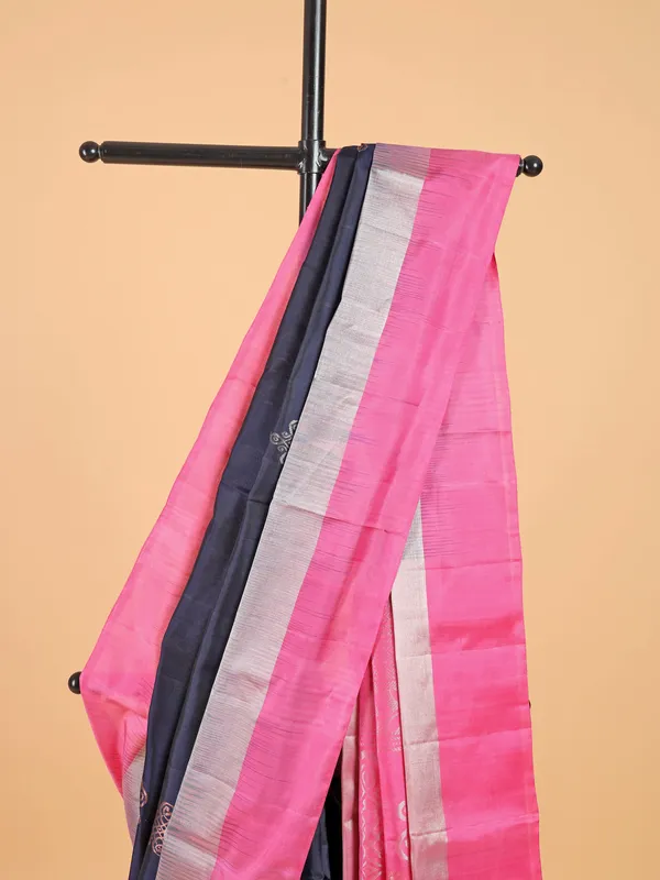 Glamorous pink and navy silk saree