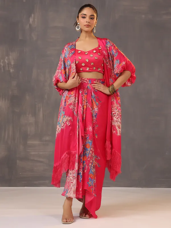 Glamorous pink designer suit in silk
