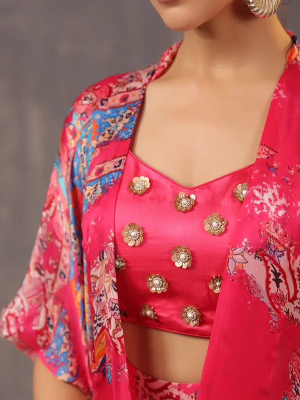 Glamorous pink designer suit in silk
