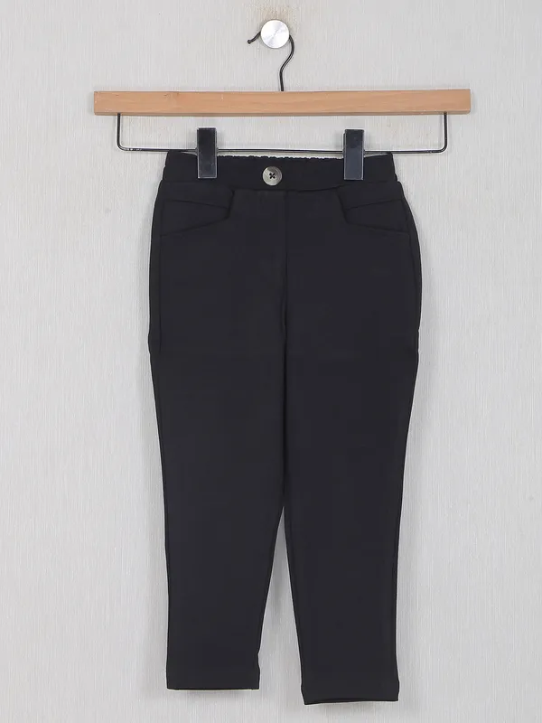 Global desi solid black color lycra jeggings