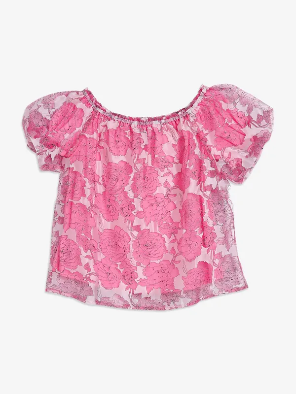 Global Republic baby pink organza printed top