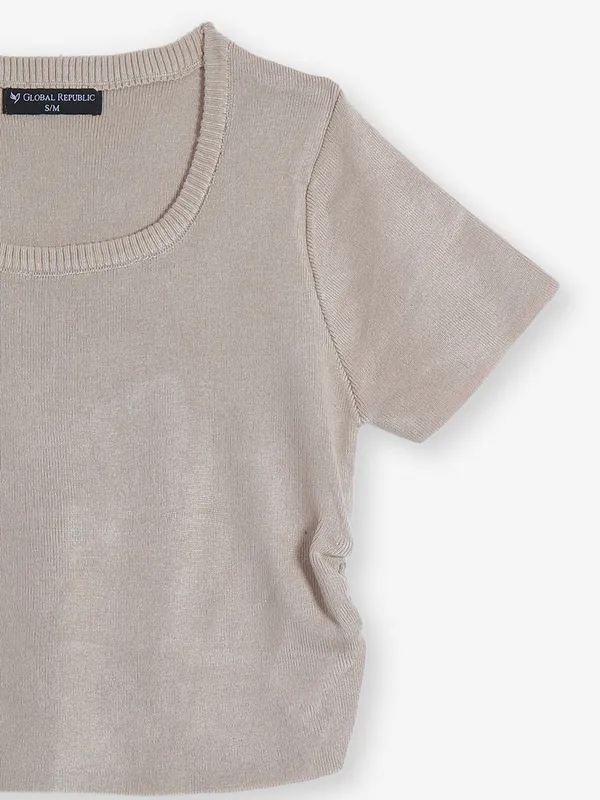 GLOBAL REPUBLIC beige knitted crop top
