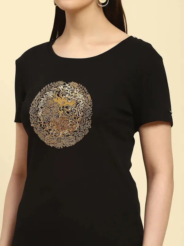 GLOBAL REPUBLIC black cotton t-shirt for women