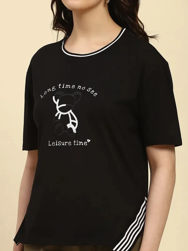 GLOBAL REPUBLIC black printed cotton t-shirt