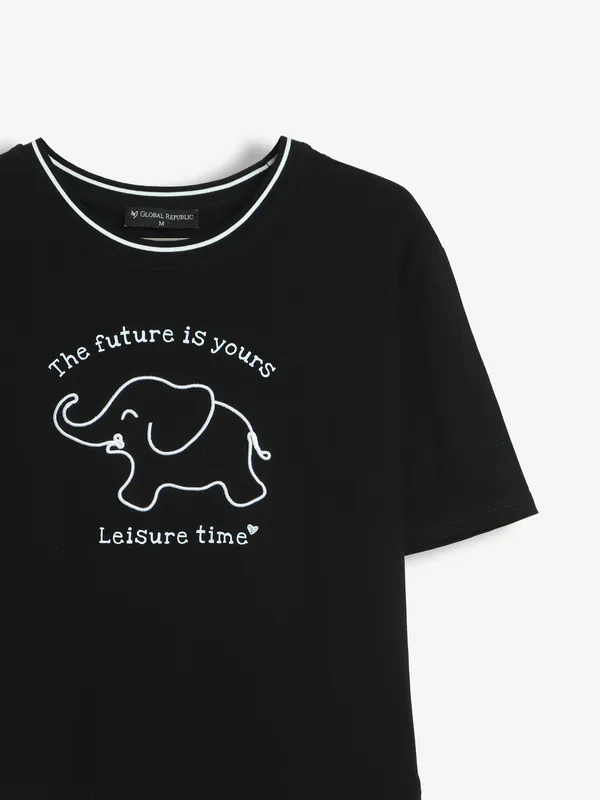 GLOBAL REPUBLIC black printed top