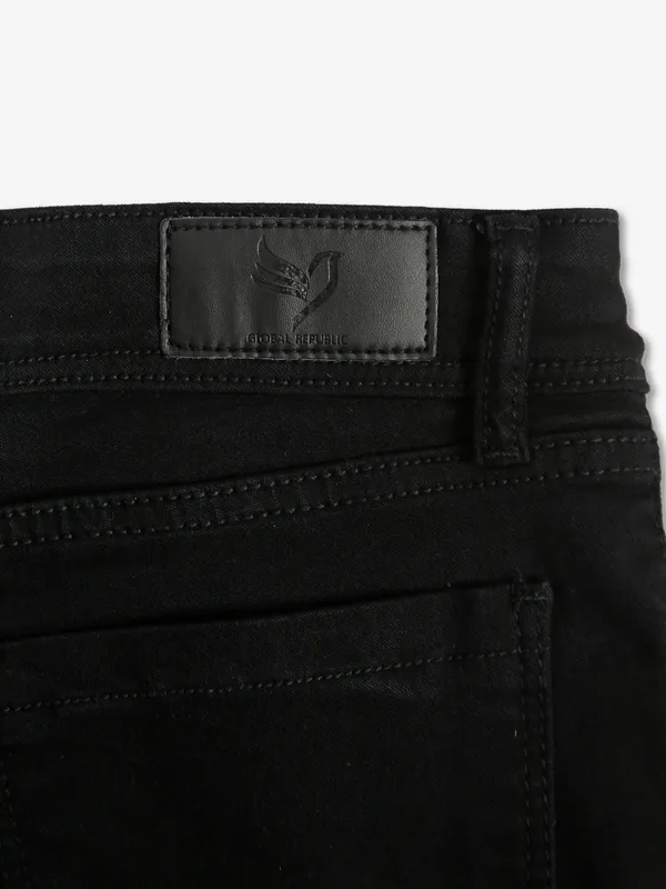Global Republic black solid straight fit jeans
