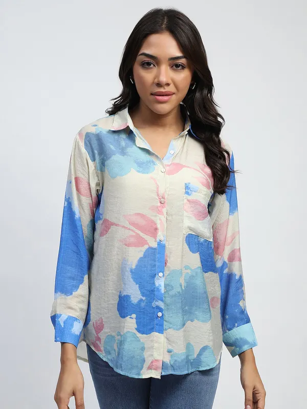 GLOBAL REPUBLIC blue printed linen shirt