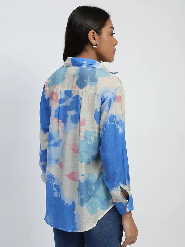 GLOBAL REPUBLIC blue printed linen shirt