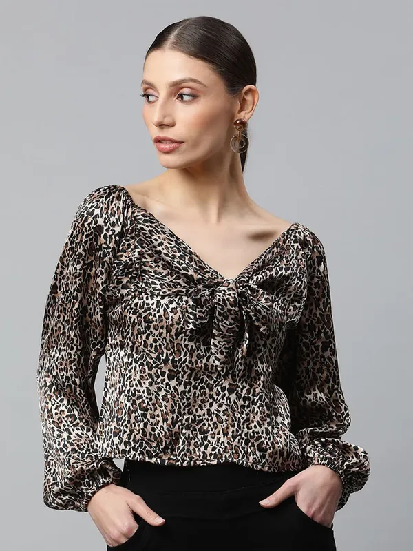 GLOBAL REPUBLIC brown and black animal print top