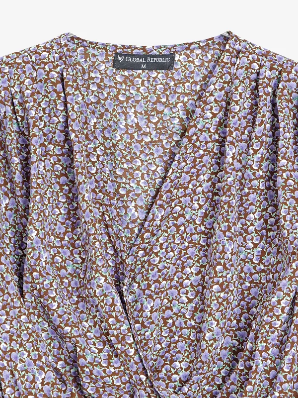 Global Republic brown and purple printed crop top