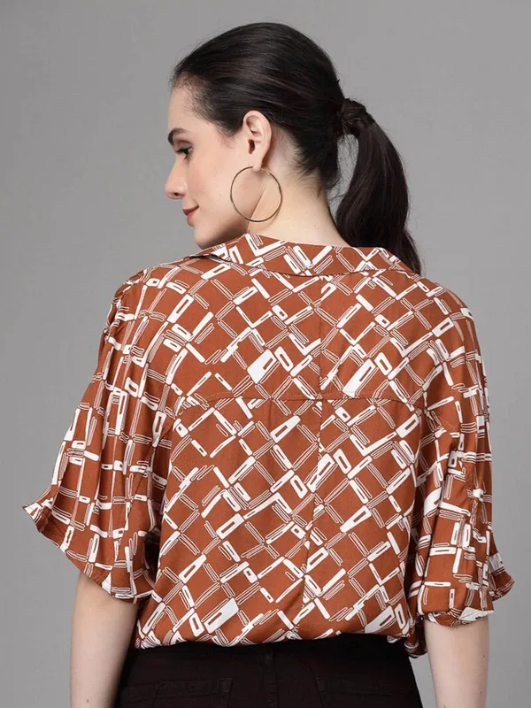GLOBAL REPUBLIC brown printed crop shirt