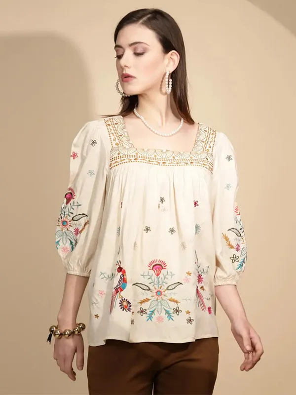 GLOBAL REPUBLIC cream embroidery top