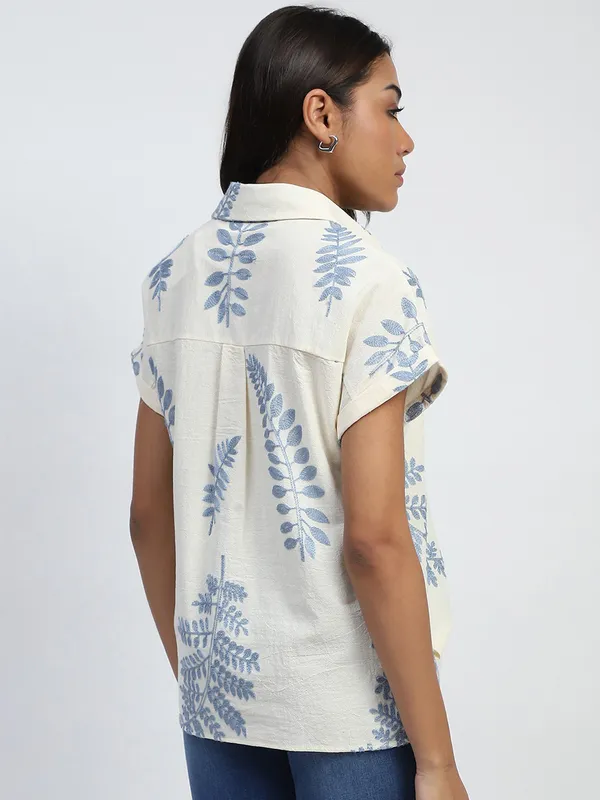 GLOBAL REPUBLIC cream printed silk shirt