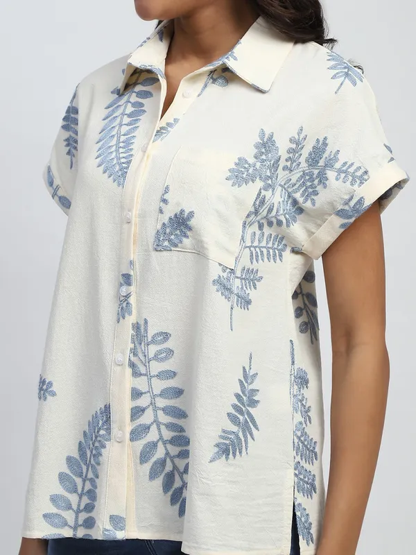 GLOBAL REPUBLIC cream printed silk shirt