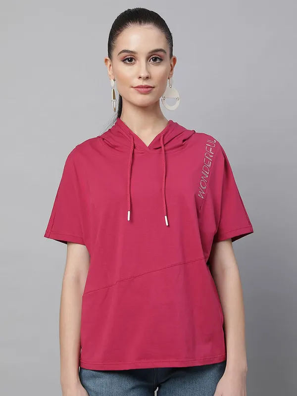 GLOBAL REPUBLIC dark pink hooded t-shirt